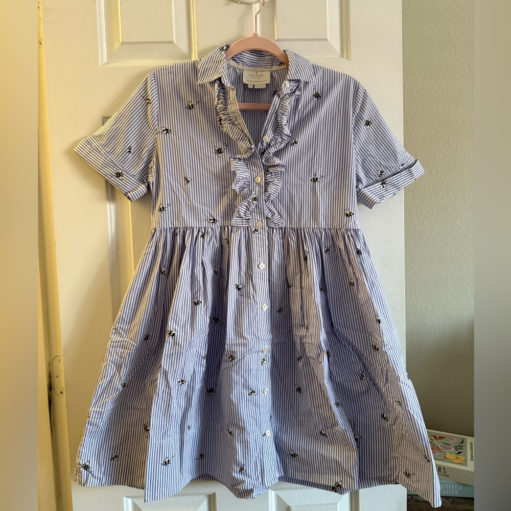 Kate Spade Blue Striped Mini Dress with Floral Details